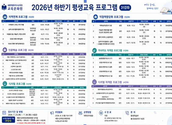 세종교육문화원, 하반기 31개 강좌 운영…419명 참여